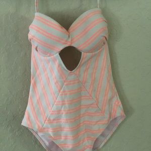 Tangerine Striped OnePiece Bathing Suit w/ Cut Out